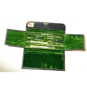 Eugene Dietzgen Co. 8 Piece Tool Drafting Set With Green Case Germany Vintage